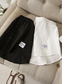 SHEIN Essnce Conjuntos de verano para mujer: Conjunto de playa, conjunto de negocios casuales, conjunto de salón, sudadera, camiseta casual de gimnasio, falda con dobladillo falso y dos paquetes de falda con borde blanco para cubrir el trasero - Blanco y Negro - Ver 4