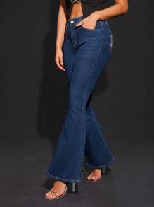 Denimoi 女士时尚水钻装饰喇叭牛仔裤 - 藍色 - 查看 5