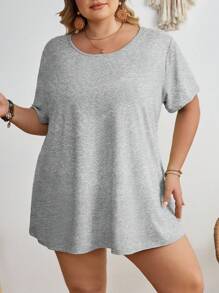 SHEIN CURVE+ Plus Size Women Plain Crew Neck Short Sleeve Casual Loose T-Shirt