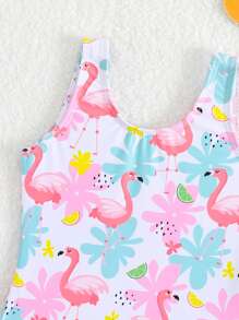 Baby Girl Tropical Print One-Piece Swimsuit, Random Print - Multicolor - View 4