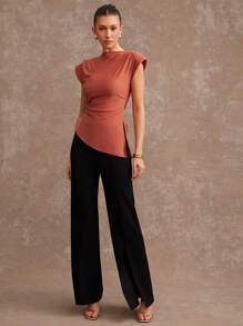 L'Amorae 优雅、性感、百搭的女士休闲衬衫 - 咖啡棕 - 查看 4