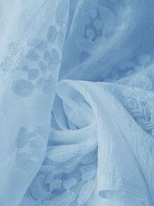 SHEIN Solid Color Floral Embroidery V-Neck Lantern Sleeve Single-Breasted Casual Shirt Fall Cloth For Women - Blue - View 5