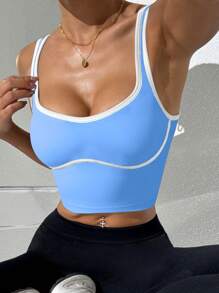 SHEIN Sovereign Charm 女士收边短款健身背心，适合日常健身 - 淺藍色 - 查看 5