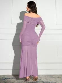 Modelyn Váy trễ vai xếp ly màu trơn thanh lịch dành cho nữ - Bụi tím - Xem 2