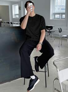 DAZY Summer Men's Black Faux Suede Lettered T-Shirt - Black - View 5