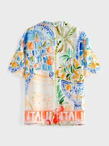 EASEVO 2 件大码男士彩色绘画风格短袖衬衫和宽松沙滩短裤套装，度假