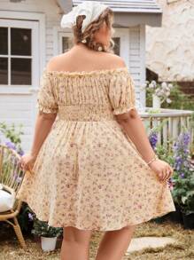 SHEIN VCAY Plus Size Off-Shoulder Short Sleeve Mini Ditsy Floral Dress Summer Wedding Guest Dress Women Dresses For Women Elegant Birthday Dresses For Women Sundress Backless Dress Floral Off The Shoulder Vacation Outfits Woman Beach Spring Boho Rave Outfits Cottagecore Brunch Outfits For Women Fairycore Old Money Tropical Vacation Woman Clothes Tropical Casual Elegant - Multicolor - View 2