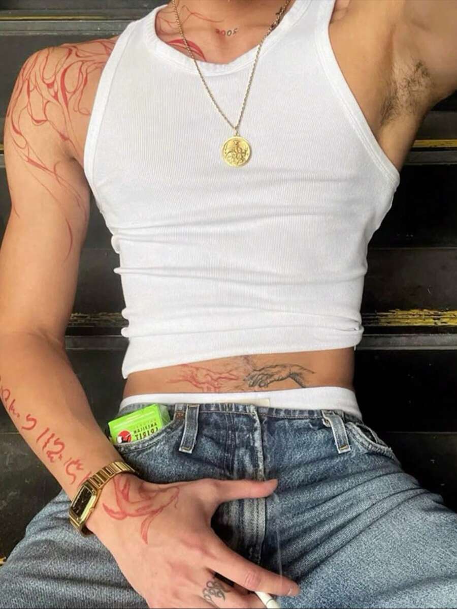 Manfinity Dauomo 男式休闲百搭纯色背心 - 白色 - 查看 1