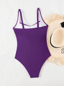 SHEIN Swim 1pc Women's Crossover Ruched Front One-Piece Swimsuit, Beach Holiday Bikini - Purple - View 3