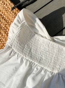 Comfortcana Summer White Linen Twist Bandeau Bohemian Vacation Top - White - View 6