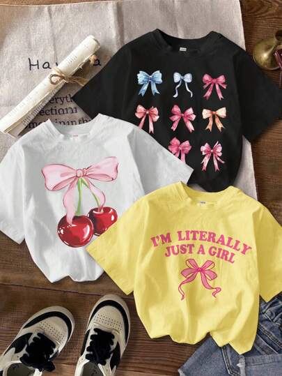 SHEIN 年轻女孩休闲简约圆领短袖T恤，适合夏季