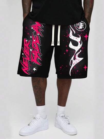 Street Life Shorts mi-longs imprimés avec un graphique facial, convenant pour le port casual quotidien, printemps/été