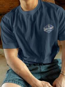 DAZY Men's Casual Letter Print Short Sleeve T-Shirt, Summer - Navy Blue - View 4