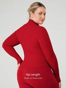 GLOWMODE Plus Size FeatherFit™ Slim Fit Thumbhole Jacket With Side Pockets Low Impact Yoga Pilates Studio Daily Casual Wear