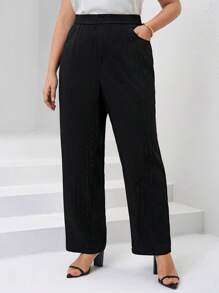SHEIN Clasi Pantalon ajusté avec poche ornée de cristaux pour femmes grandes tailles, convient pour le port quotidien et les occasions festives