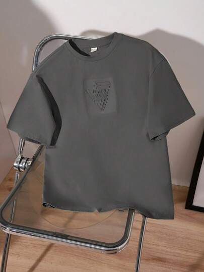 SHEIN Tween Boy 休闲运动几何压花圆领针织宽松短袖 T 恤