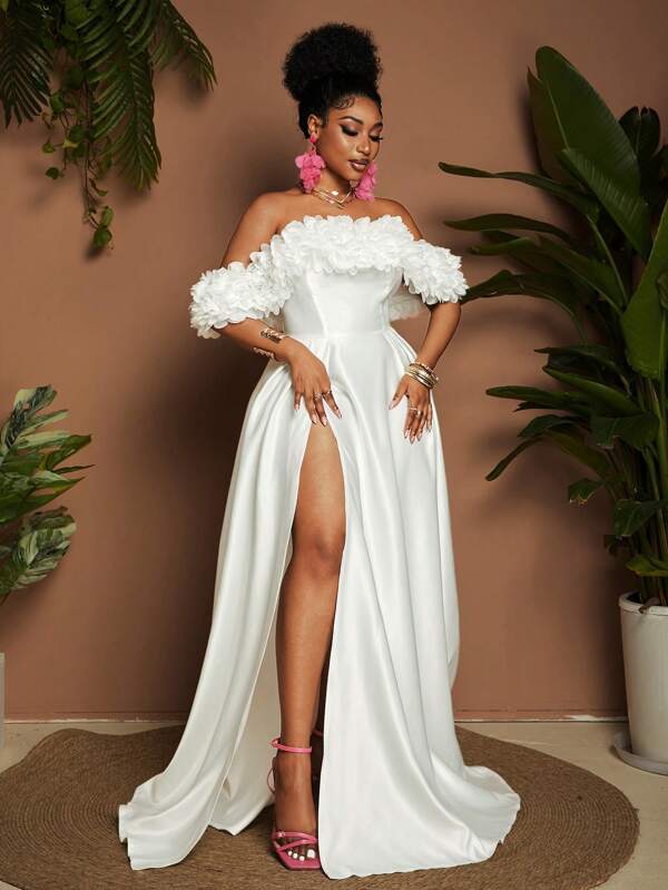 Maweii Rochie cu bandă, țesută și romantică, cu finisaje din dantelă