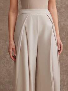 L'Amorae 夏季女装女士米色纯色精致百褶阔腿宽松休闲裤百搭女裤阔腿裤日常老花办公室女裤