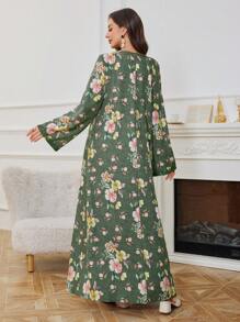 Al Najma 女士简约优雅阿拉伯风格连衣裙，适合夏季 - 綠色 - 查看 2