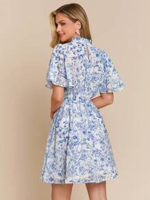 Amorya Women Elegant Floral Allover Print Short Sleeve Dress