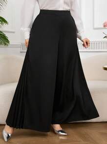 Modelyn Plus Size Solid Color Casual Loose Fit Pants, Everyday Wear - Black - View 7