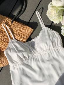 Comfortcana Top de tirantes con escote en V y volantes, nuevo para verano para mujer, color blanco