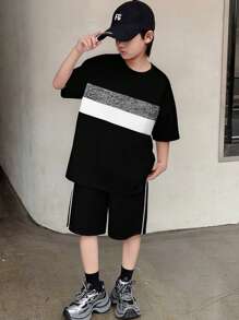 Boys Colour Block Crew Neck Tee - Black - View 5