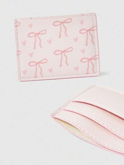 Kawaii Cute Pink Bow Butterfly Design Portable Card Holder Wallet