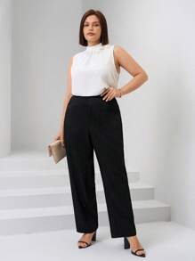 SHEIN Clasi Pantalon ajusté avec poche ornée de cristaux pour femmes grandes tailles, convient pour le port quotidien et les occasions festives
