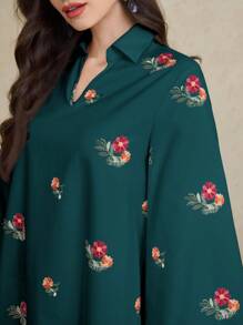 Al Najma 女士土耳其长袍和阿拉伯传统长袍连衣裙、卡夫坦和贾拉比亚，端庄 - 水鴨藍 - 查看 3