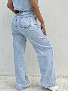SHEIN EZwear Vaqueros rectos de denim azul de corte delgado para mujer, adecuados para fiestas, vacaciones, citas, Día de San Valentín, merienda, estilo de verano / prendas de vestir de verano, se pueden usar todo el año, para vacaciones de primavera/verano, apropiados para el verano, outfits de verano azul, prendas de vestir de vacaciones para mujer, Pascua, primavera, estilo occidental, atuendos de oficina para mujer, atuendos de rave, vestido para baby shower, cottagecore, atuendos de campo para mujer, elegante, vestidos para mujer, vestido de playa, vestido de graduación, vestido de vacaciones, vestido de Pascua, vestido de sol