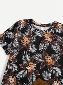 SHEIN 少年男孩花卉t恤與束口短褲套裝 - 彩色 - 查看 4