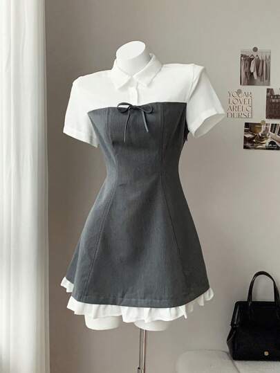 SHEIN EZwear 大码夏季休闲拼色连衣裙