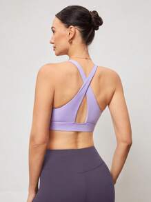 Activina 女士运动胸罩，露背，交叉，镂空，扭结吊带设计，纯色 - 紫色 - 查看 2