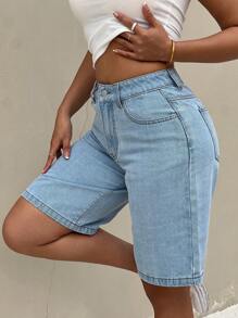 SHEIN EZwear Women's Light Blue Casual Loose Low Waisted Denim Shorts,Summer City Break ,Concert/Rave Festival,Nashville Country Cowgirl Rodeo, Style - Blue - View 3
