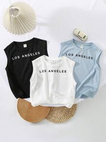 SHEIN Bộ 3 món đồ cho bé trai, kiểu dáng tối giản, in chữ, chất liệu lưới thoáng khí, thích hợp cho các hoạt động ngoài trời, đi học, nghỉ mát, thể thao, mặc nhà, mùa xuân/hè. - trắng - Xem 1