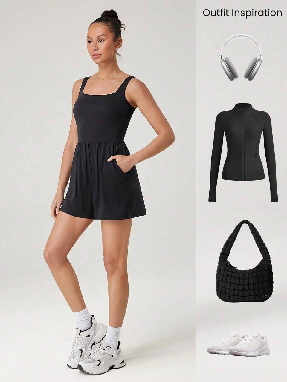 4.3" Modal Silky Smooth Wide-Leg Adjustable Bodysuit Jumpsuit With Side Pockets Daily Casual Wear Removable Cups
