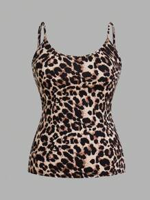 SHEIN EZwear Bộ 4 áo ba lỗ in họa tiết da báo trơn màu cỡ lớn dành cho nữ, thích hợp cho mùa hè - Nhiều màu - Xem 7