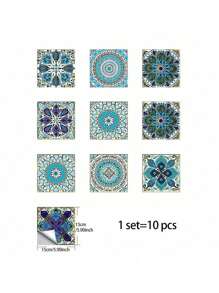 10 件复古花卉图案瓷砖贴纸，自粘 PVC 壁纸适用于厨房、客厅、浴室、卧室、墙壁、地板、家具 DIY 装饰、贴纸、墙贴花、乙烯基贴花用于家居装饰、春季装饰品刷新您的家、拉玛装饰贴纸、房间装饰、节日装饰、家居装饰、浴室装饰、房间装饰、节日装饰、家居装饰、浴室装饰地砖地板地砖自粘地砖剥离粘贴客厅装饰 - 彩色 - 查看 4