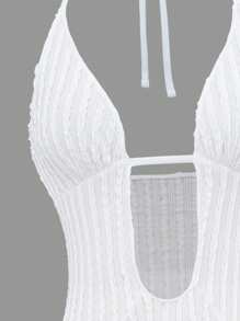 Nevyona Springbreak 女式夏季纯色纹理面料露背镂空开衩沙滩度假罩衫 - 白色 - 查看 4