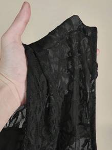 SHEIN ICON 性感诱人红色蕾丝拼接抹胸文胸 - 黑色 - 查看 6