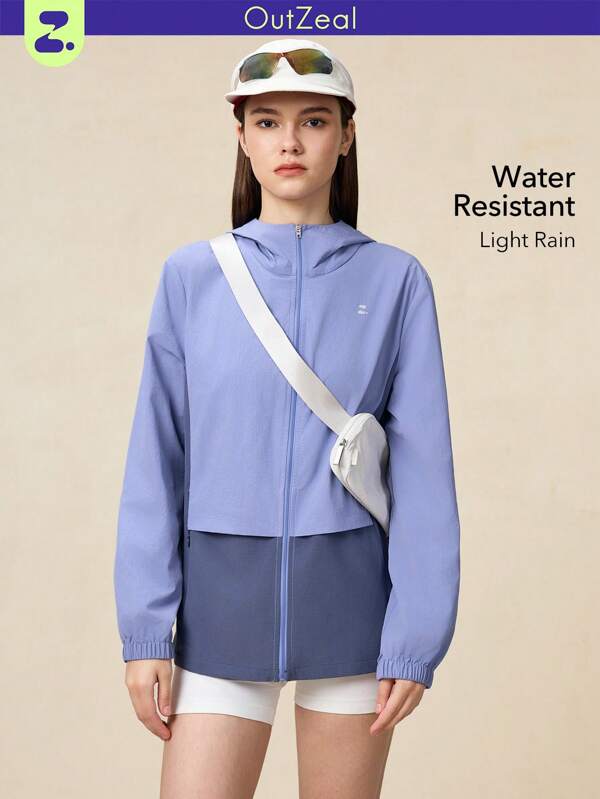 OutZeal Jaqueta corta-vento feminina impermeável e resistente com bloqueio de cores, respirável para atividades ao ar livre, para caminhadas