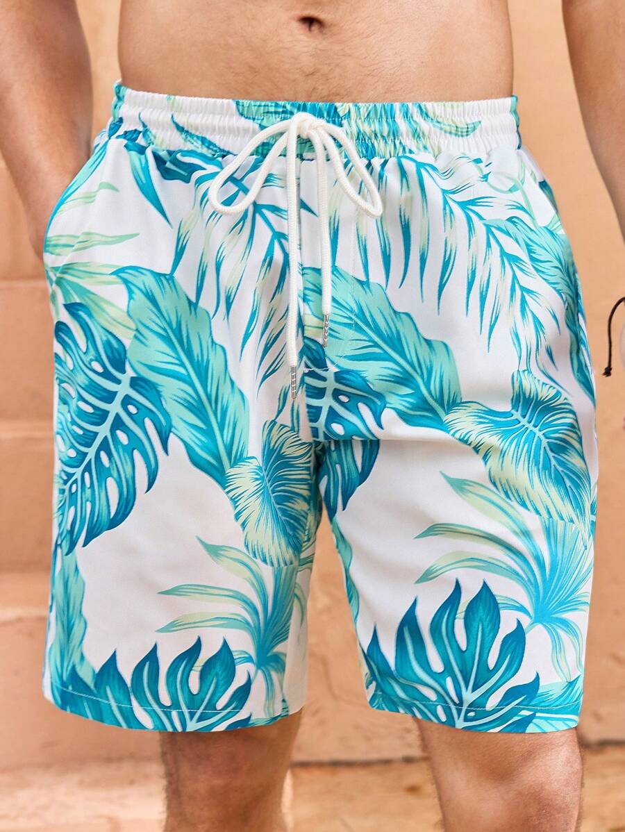 Manfinity VCAY Men's Woven Casual Loose Drawstring Waist Straight Leg Shorts - Green - View 1