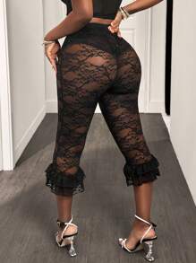 BamGleam Quần legging ren xuyên thấu màu trơn cho nữ - màu đen - Xem 2