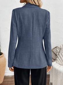 SHEIN 多色编织纹理休闲西装外套，简约时尚，适合夏季 - 藍色 - 查看 2
