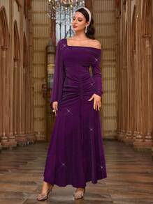 Modelyn Vestido largo de mujer, de moda minimalista casual de unicolor, apto para uso diario - Morado - Ver 7