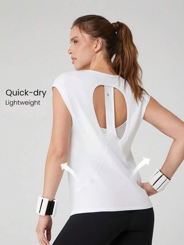 GLOWMODE Ready To Race Sweat-Wicking Quick-Dry Relaxed Fit Cutout Back Cap-Sleeve Active Tee Running Jogging Training Gym Workout