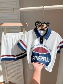 SHEIN Leap Crew 2pcs Young Boys Casual School Style Graphic Print Loose T-Shirt And Shorts Set, Suitable For Daily Wear, School, Holidays, Birthday Party, Outings, Sports, Spring/Summer, Fleece, Thickened - Multicolor - View 7