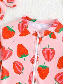 SHEIN Baby Girl One-Piece Swimsuit, Random Print With Cap (Included) - Multicolor - View 3