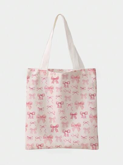 Kawaii Mehrfarbige Rosa Schleifen Muster beidseitig bedruckter Segeltuch Schultertasche